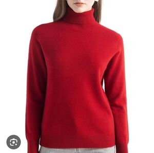 Chanyarn Mongolian Merino Wool Red Long Sleeve Pullover Turtleneck Sweater Sz L